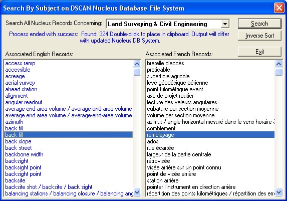 The Nucleus, is a (huge) populated English/French database system delivered with DSCAN.