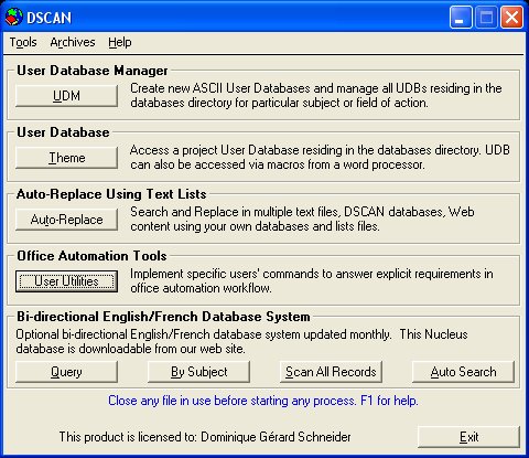 Main DSCAN-UDM dialog Box